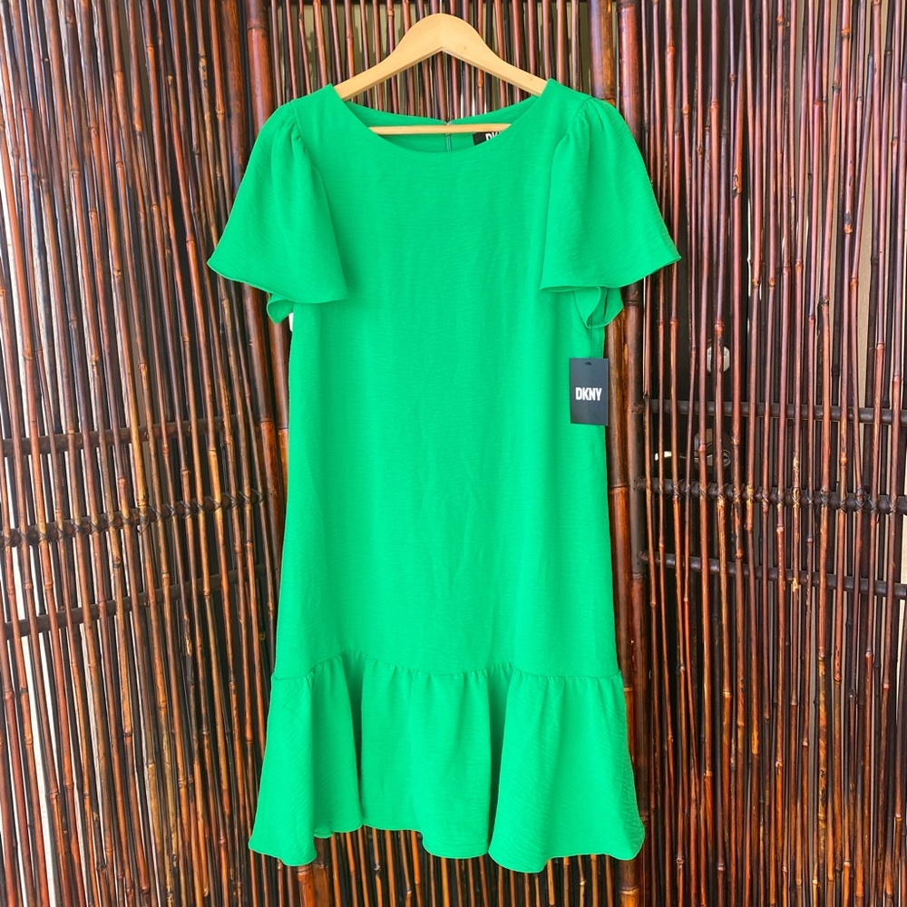 Green Flutter Sleeve DKNY Dress